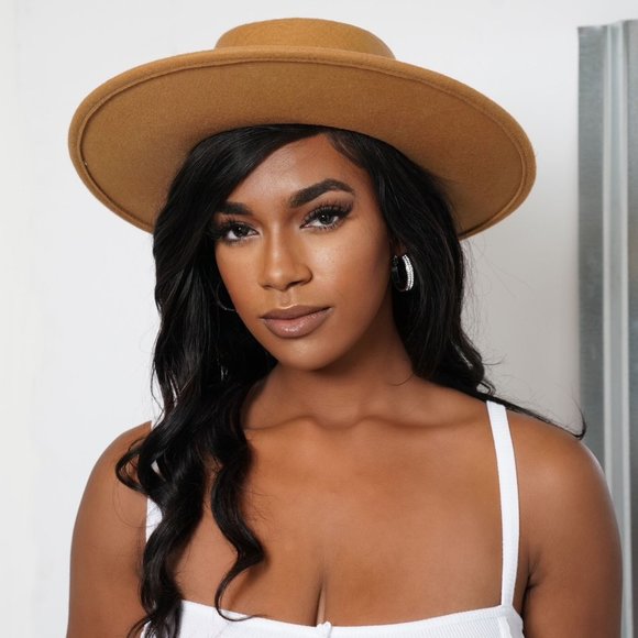 Cognac Wide Brim Fedora Boater Hat